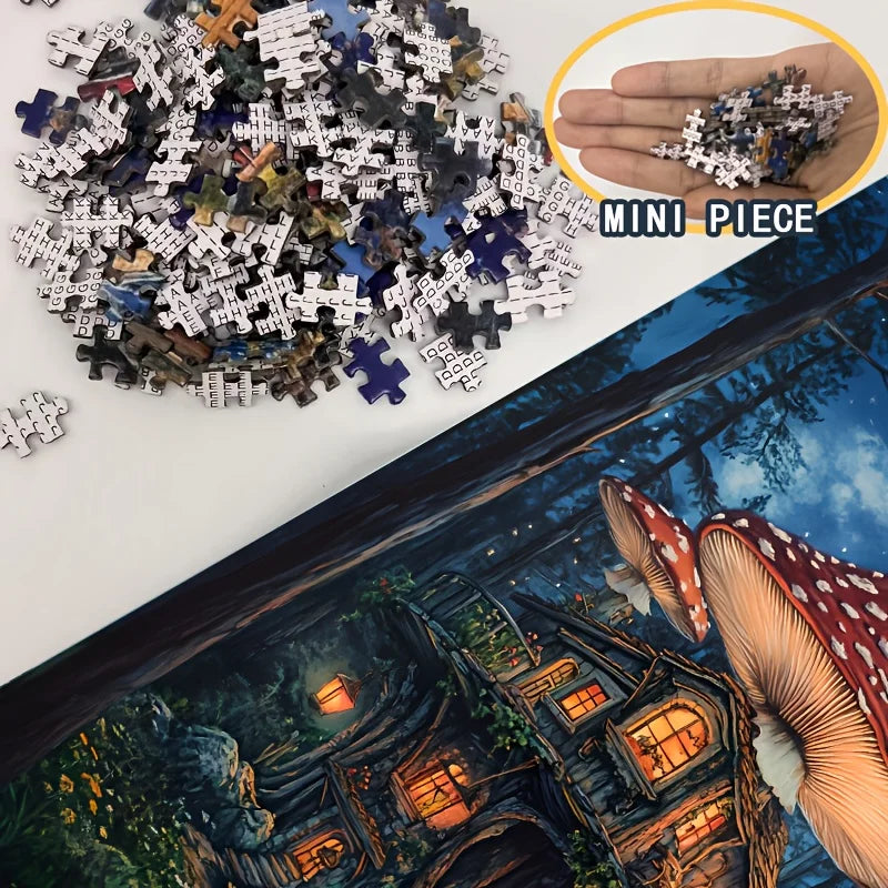 Mini Size Puzzle 1000 Pieces Mushroom House Art Fantasy - Premium Thick Cardboard, Adults & Collectors, Home Decor