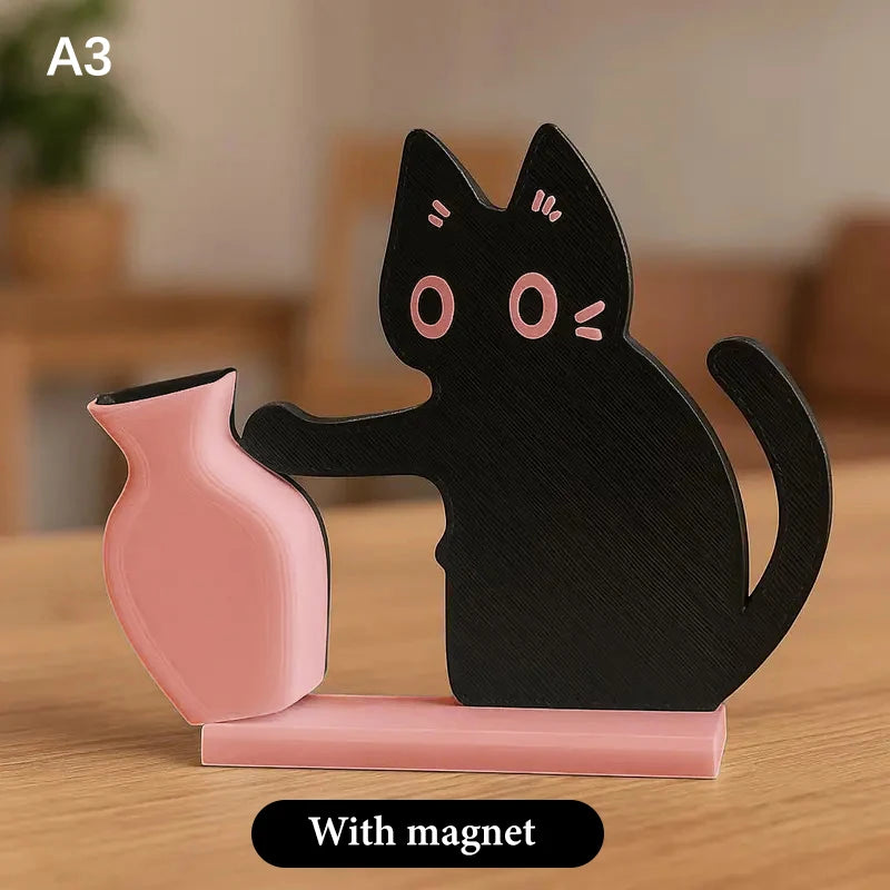 Black Cat Pushing Vase Decor Cat Whisker Collection & Memorial Box Fridge Magnet Home Office Decor Perfect Gift For Cat Lovers