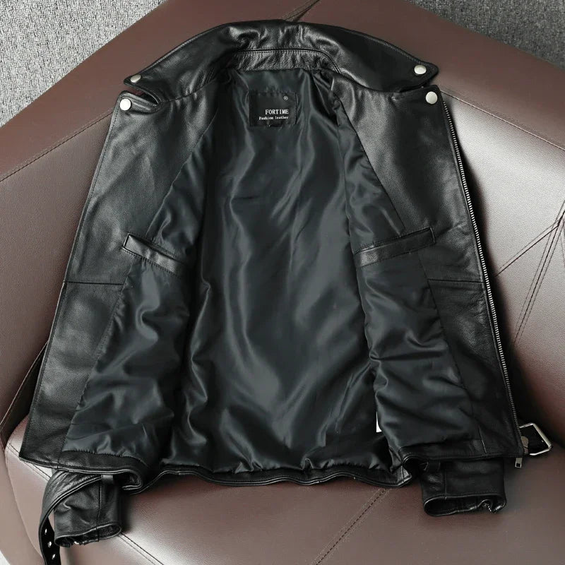2025 New Genuine Cow Leather Jacket Men Autumn Winter Male Coats Diagonal zipper and Multi Pocket slim Motorcycle Clothing