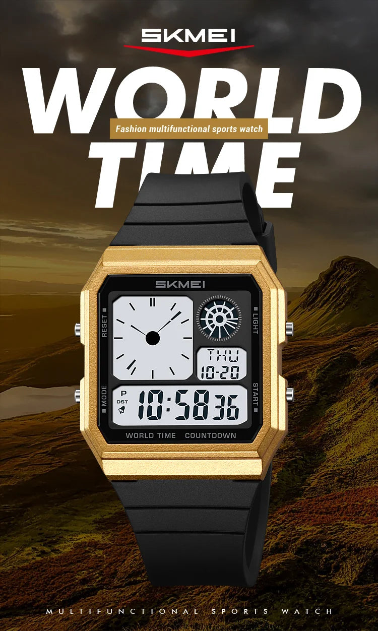 Skmei 5 Alarm Clock Male Military Sports Watches Analog Digital Display Multiple Time Zone Waterproof Swimming Mens Stop Watch
