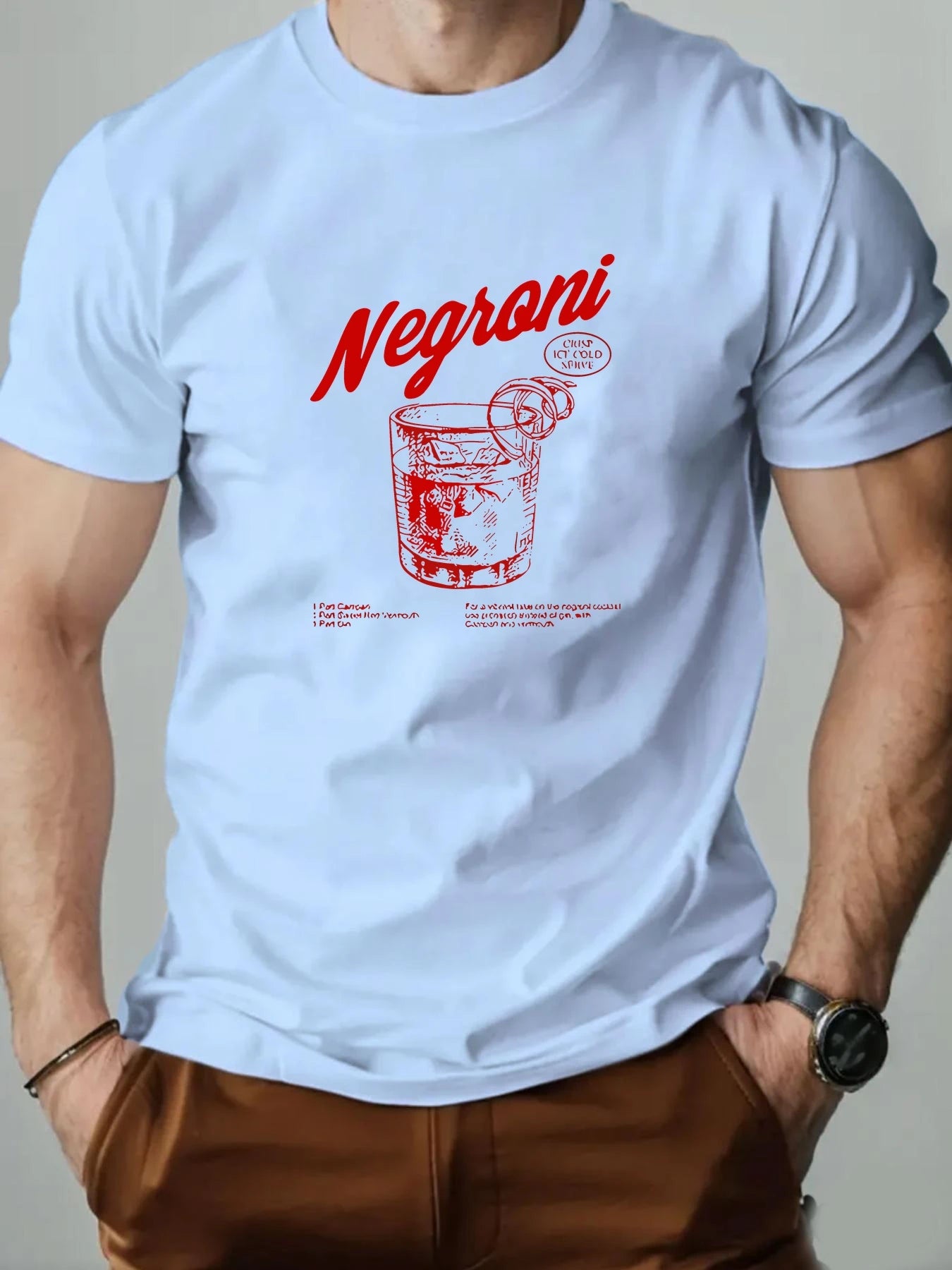 2025 New Men's Cotton Short Sleeve T-shirt Negroni Cocktail Graphic Print Black Casual Fashion Top For Daily & Party Wear