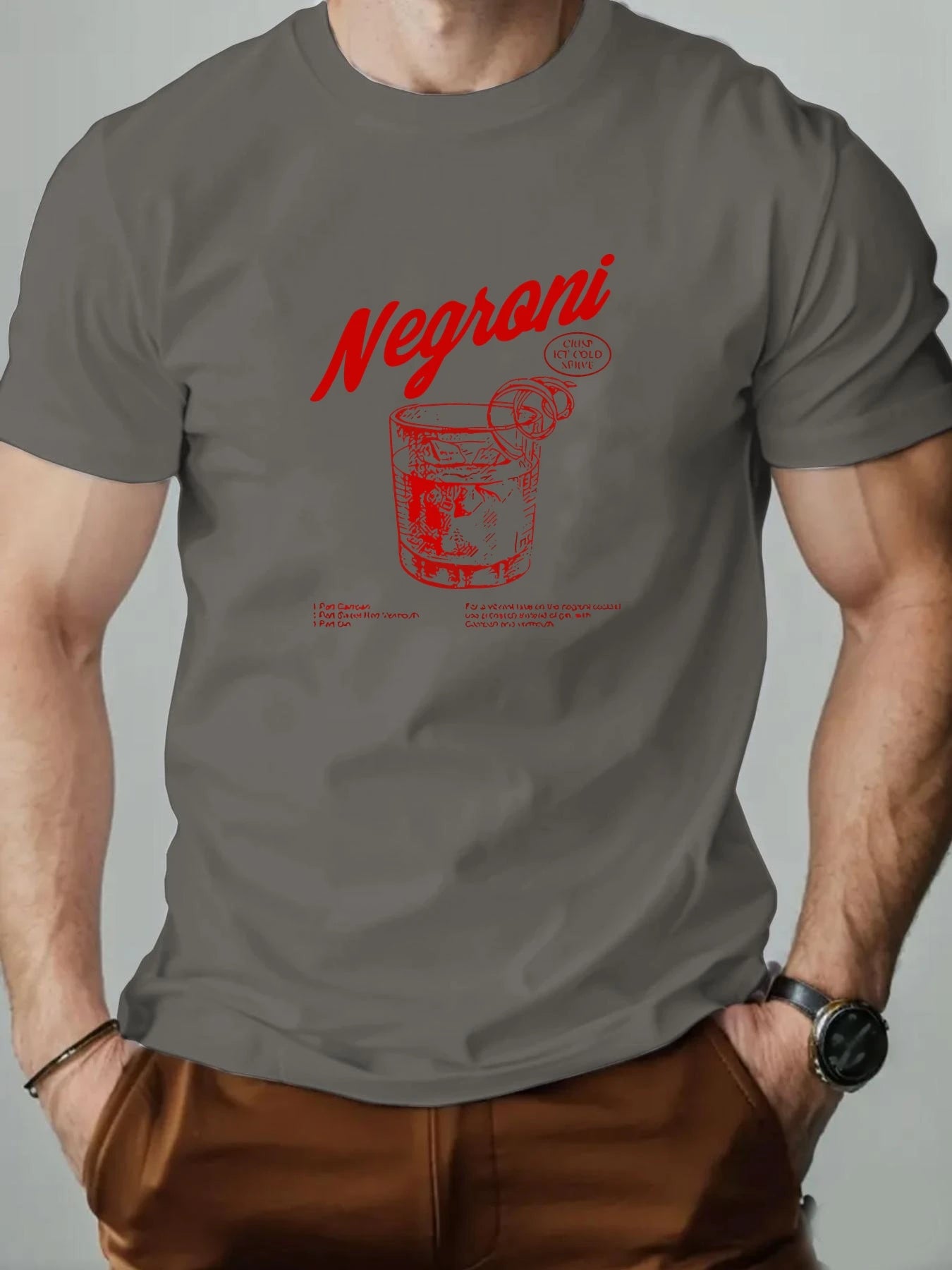 2025 New Men's Cotton Short Sleeve T-shirt Negroni Cocktail Graphic Print Black Casual Fashion Top For Daily & Party Wear