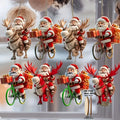8/16/24PCS Christmas Wooden Bicycle Santa Claus 2D Flat Pendant Xmas Tree Decoration Holiday Gift Christmas Ornaments Home Decor
