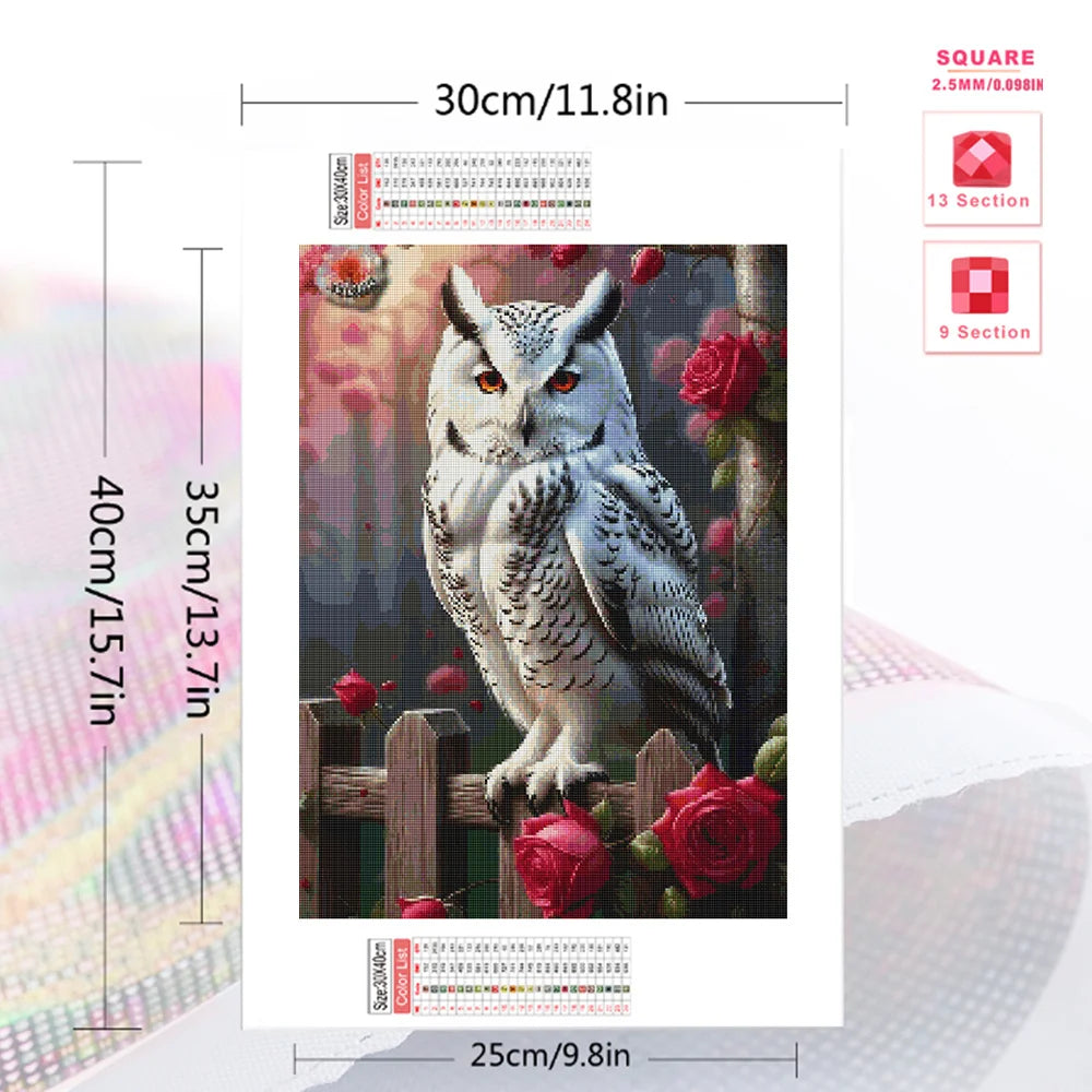 Huacan Diamond Painting Owl Animal Rhinestone Pictures 5D DIY Diamond Mosaic Flower Rose Handmade Home Decor Holiday Gift