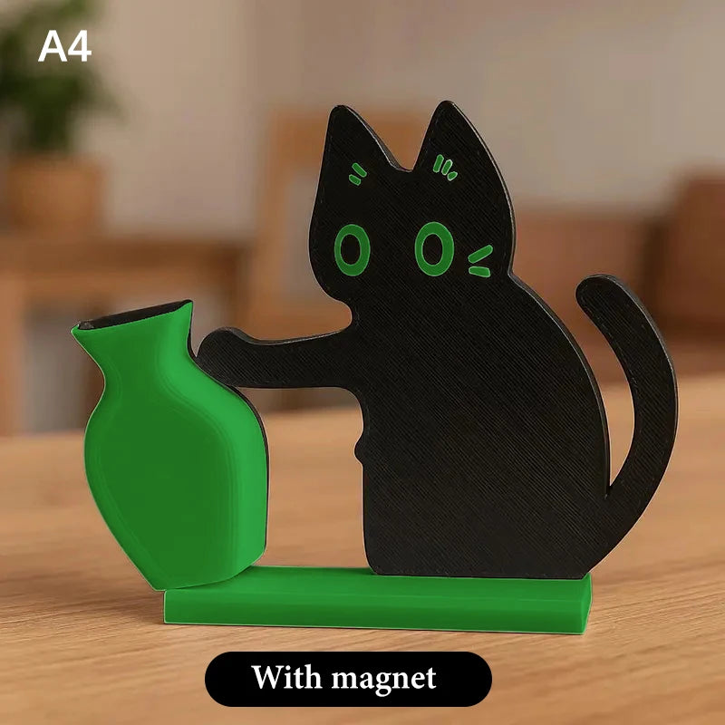Black Cat Pushing Vase Decor Cat Whisker Collection & Memorial Box Fridge Magnet Home Office Decor Perfect Gift For Cat Lovers