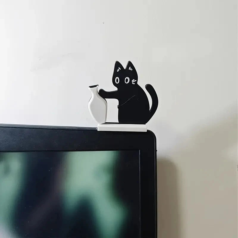 Black Cat Pushing Vase Decor Cat Whisker Collection & Memorial Box Fridge Magnet Home Office Decor Perfect Gift For Cat Lovers