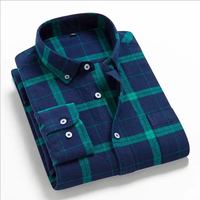 2024 100% Cotton New Male Casual Long Sleeve Warm Man Clothes Flannel Plaid Shirt Men Plus Size 3XL 4XL