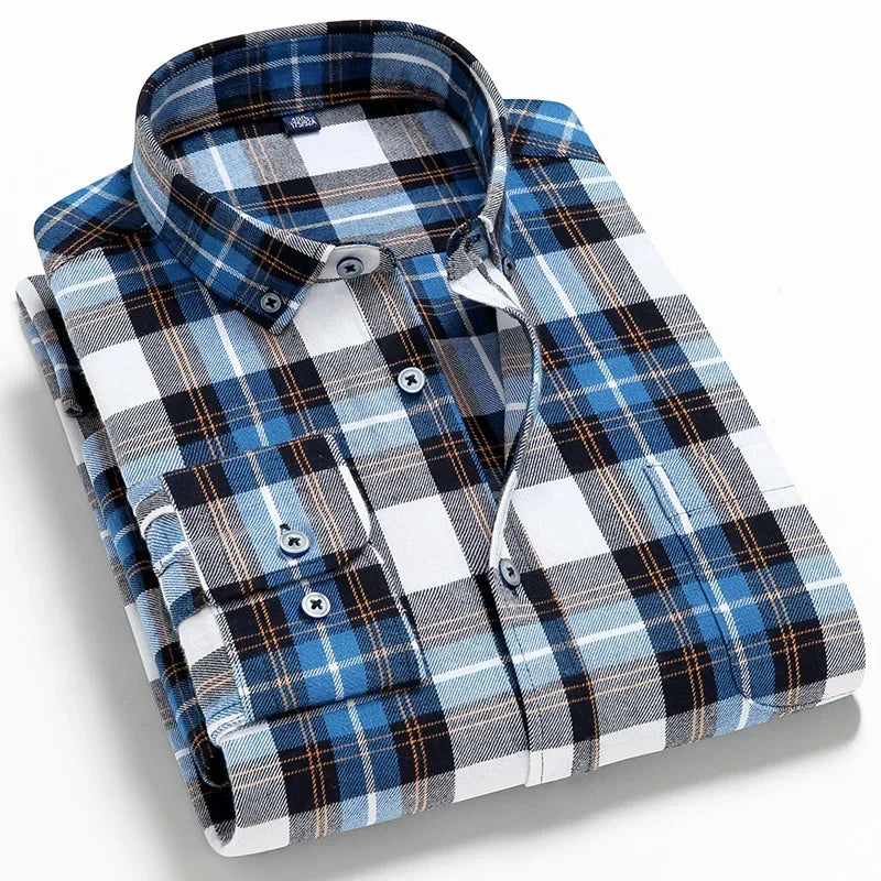2024 100% Cotton New Male Casual Long Sleeve Warm Man Clothes Flannel Plaid Shirt Men Plus Size 3XL 4XL