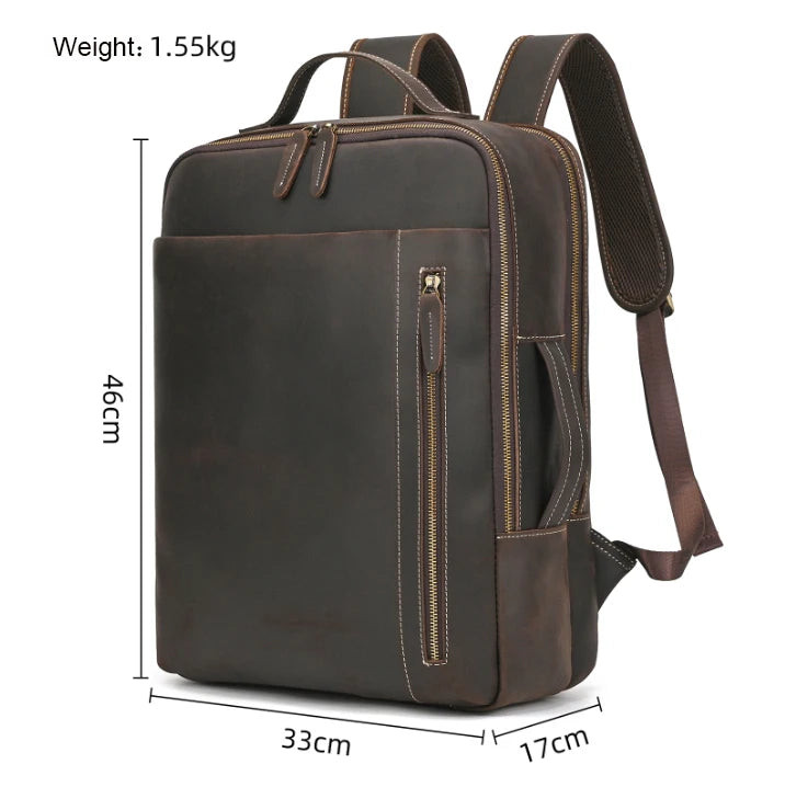 2025 New Arrivals Leather Backpack For Travel Men Male Cowhide Leather Laptop Bag 15.6" 17 Double Shoulder Bagpack For Man Retro