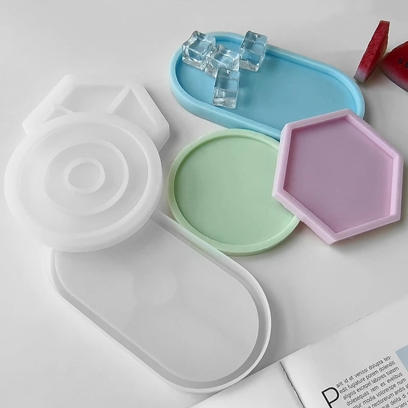Tray Dish Mold Round Square Rectangle Coaster Silicone Mold Cement Plaster Resin Tray Mould Jewelry Storage Tray Home Decor