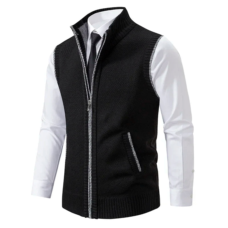 Men Sweaters Vest 2025 Autumn Winter New Wool Warm Velvet Solid Casual Knitwear Turtleneck Sleeveless Sweaters Vest men clothing