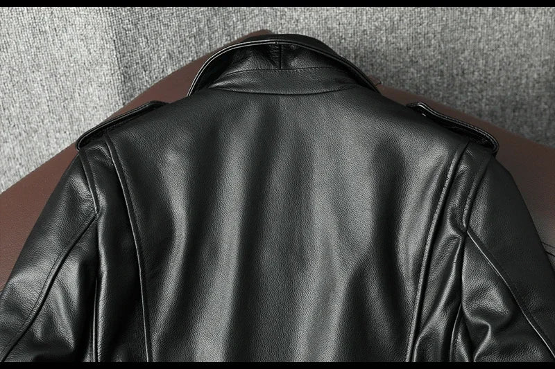 2025 New Genuine Cow Leather Jacket Men Autumn Winter Male Coats Diagonal zipper and Multi Pocket slim Motorcycle Clothing
