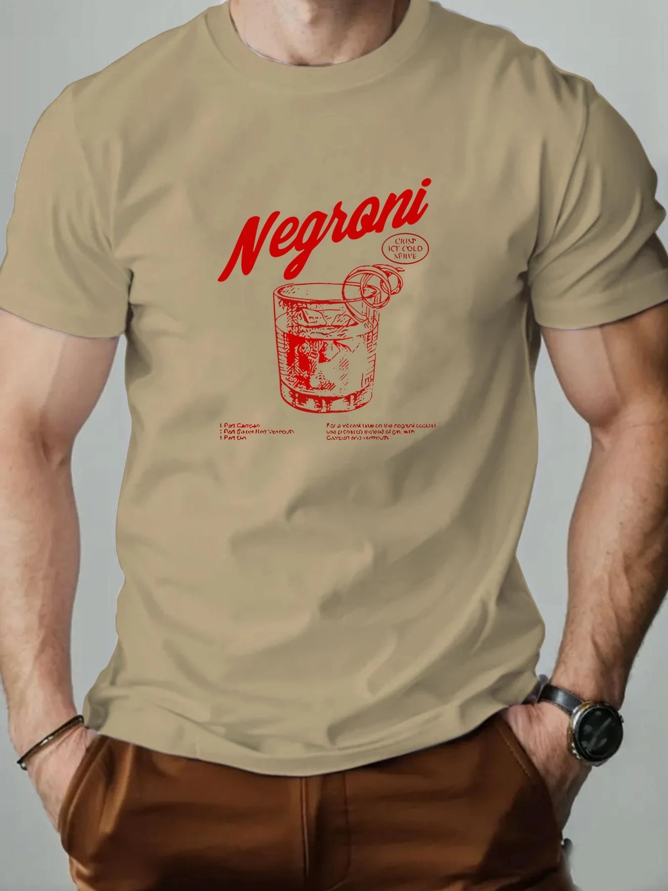 2025 New Men's Cotton Short Sleeve T-shirt Negroni Cocktail Graphic Print Black Casual Fashion Top For Daily & Party Wear