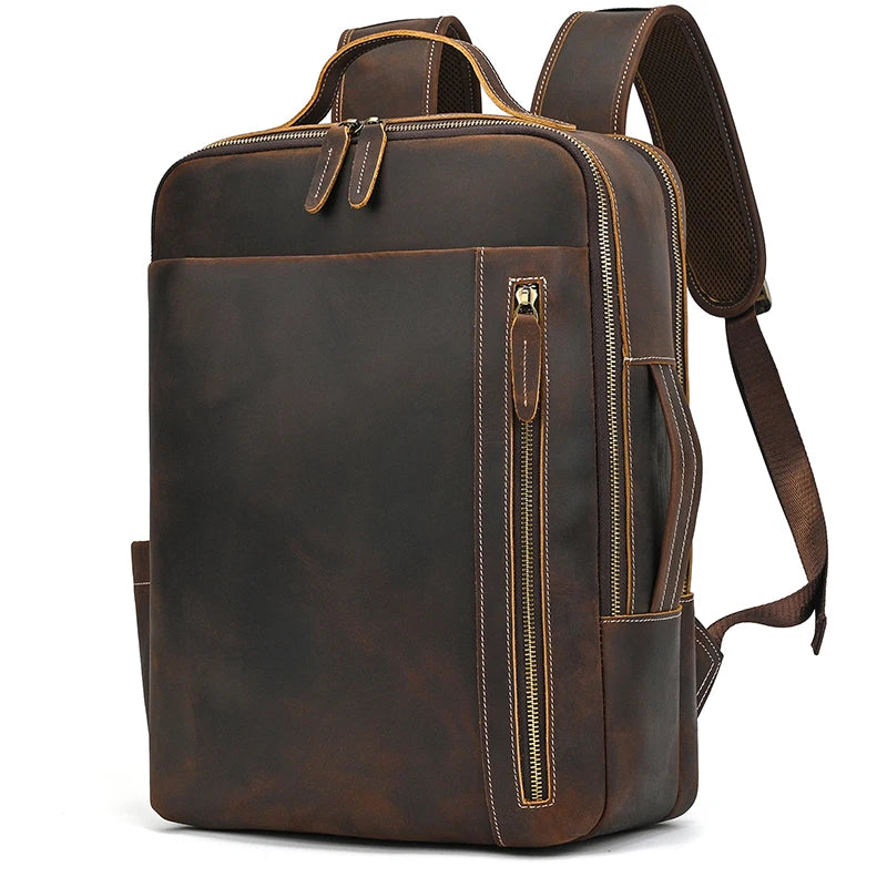 2025 New Arrivals Leather Backpack For Travel Men Male Cowhide Leather Laptop Bag 15.6" 17 Double Shoulder Bagpack For Man Retro