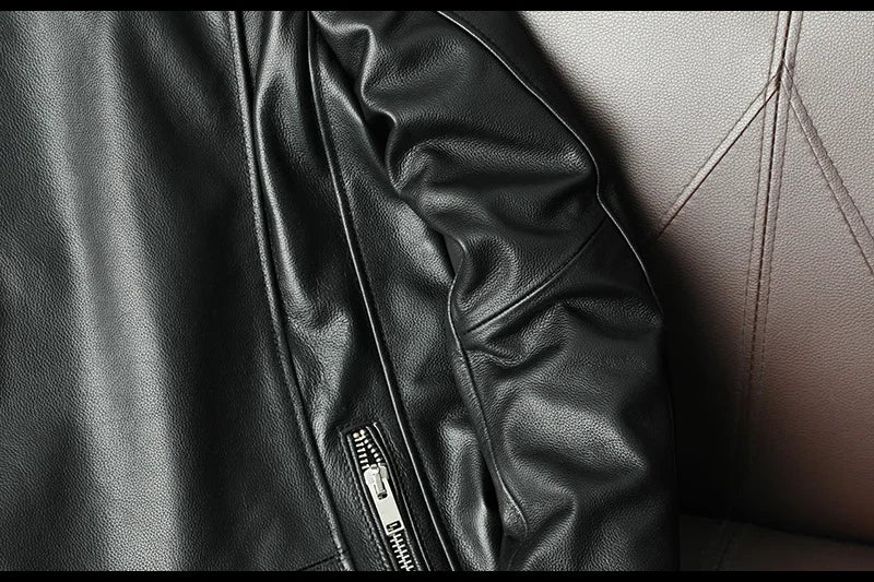 2025 New Genuine Cow Leather Jacket Men Autumn Winter Male Coats Diagonal zipper and Multi Pocket slim Motorcycle Clothing
