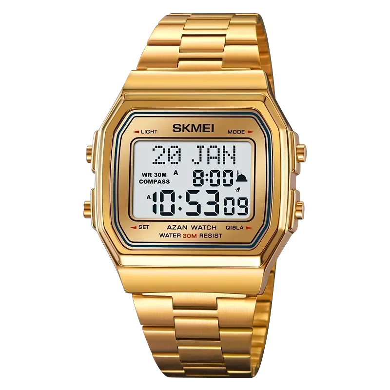 SKMEI 2113 Mens Prayer Azan Compass Alarm Hijri Islamic Digital Wristwatches New Back Light Display Stopwatch Sports Watches