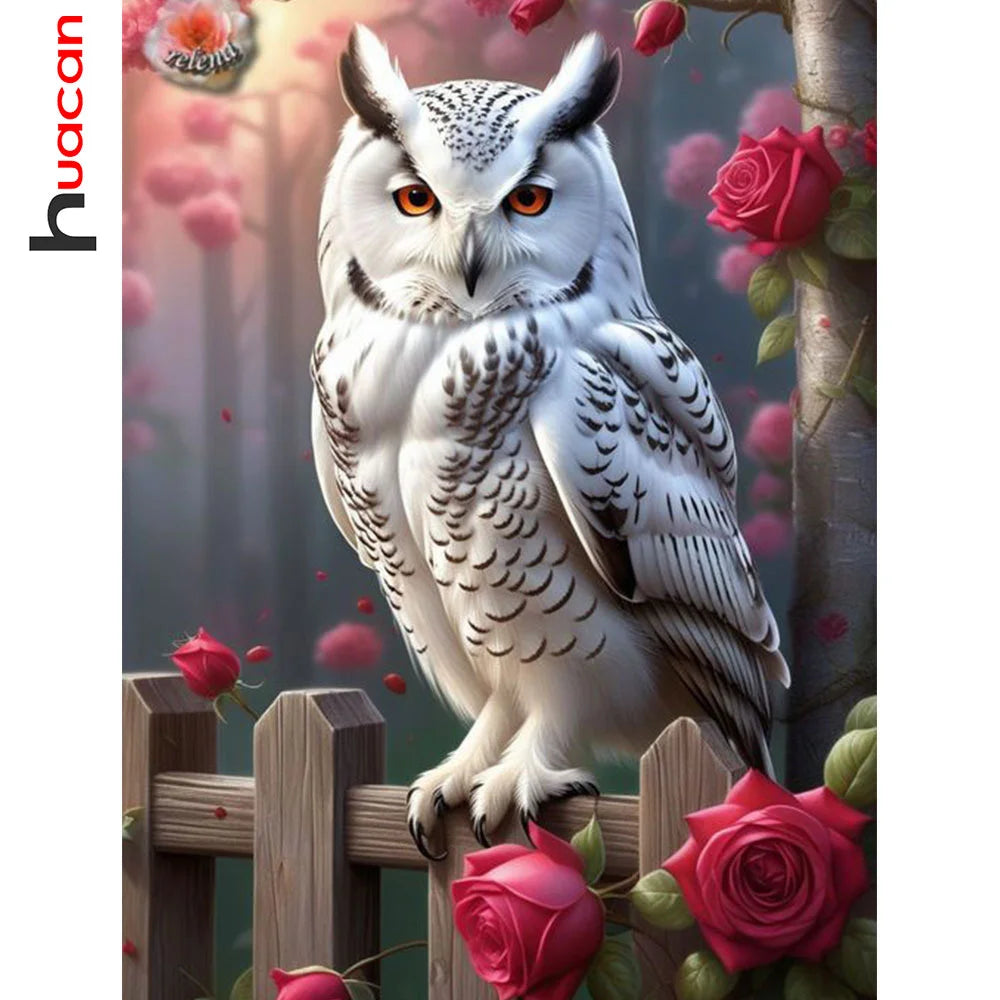 Huacan Diamond Painting Owl Animal Rhinestone Pictures 5D DIY Diamond Mosaic Flower Rose Handmade Home Decor Holiday Gift