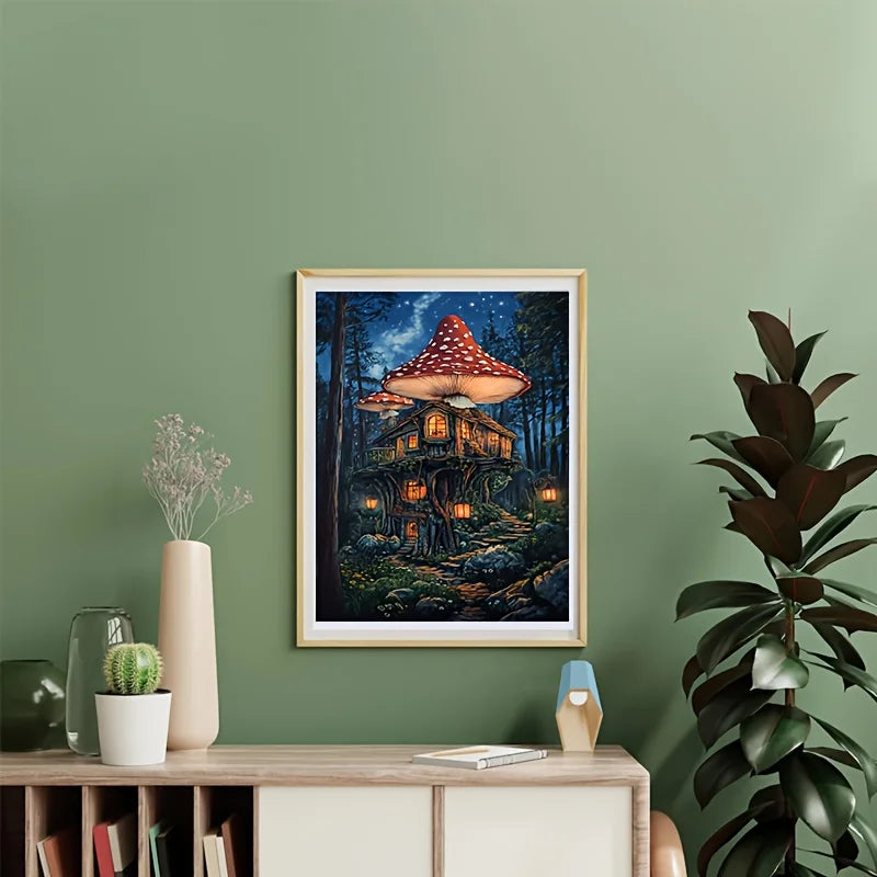 Mini Size Puzzle 1000 Pieces Mushroom House Art Fantasy - Premium Thick Cardboard, Adults & Collectors, Home Decor