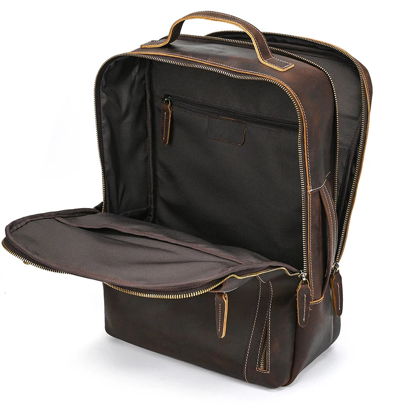 2025 New Arrivals Leather Backpack For Travel Men Male Cowhide Leather Laptop Bag 15.6" 17 Double Shoulder Bagpack For Man Retro