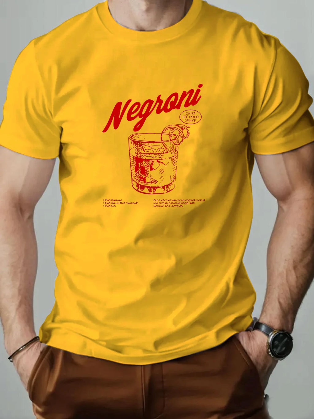 2025 New Men's Cotton Short Sleeve T-shirt Negroni Cocktail Graphic Print Black Casual Fashion Top For Daily & Party Wear