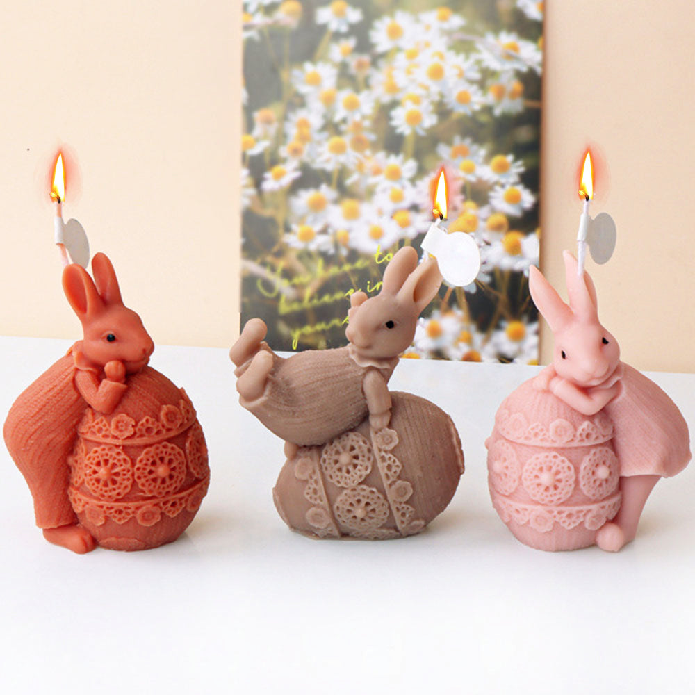 Candle Silicone Mold Rabbit Egg Aromatherapy Candle DIY Easter Drip Plaster Rabbit Mold Craft Gifts Home Decor Easy Demolding