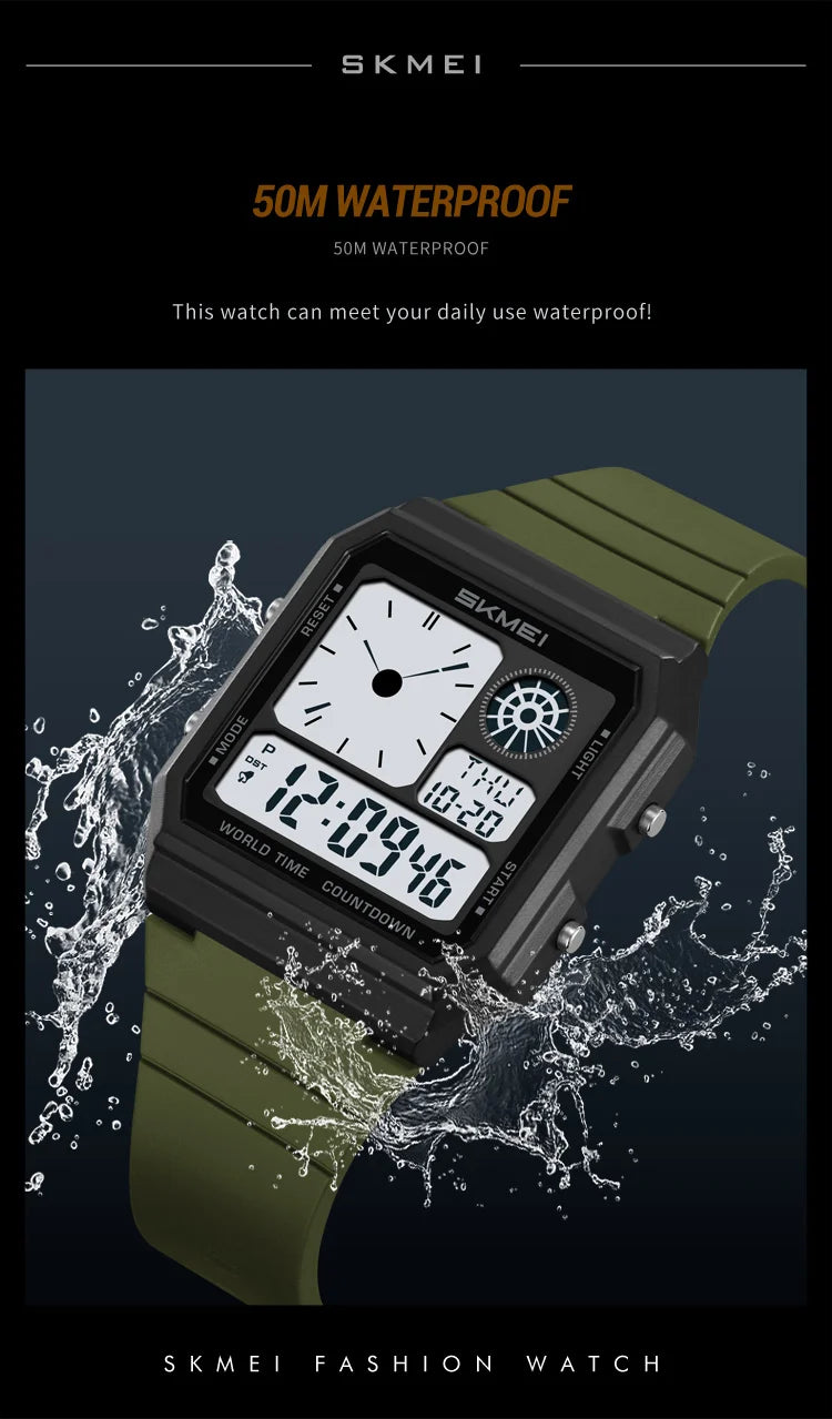 Skmei 5 Alarm Clock Male Military Sports Watches Analog Digital Display Multiple Time Zone Waterproof Swimming Mens Stop Watch