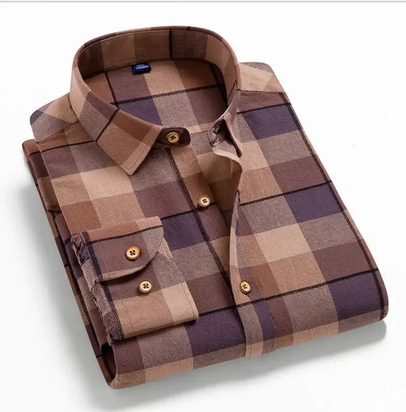 2024 100% Cotton New Male Casual Long Sleeve Warm Man Clothes Flannel Plaid Shirt Men Plus Size 3XL 4XL