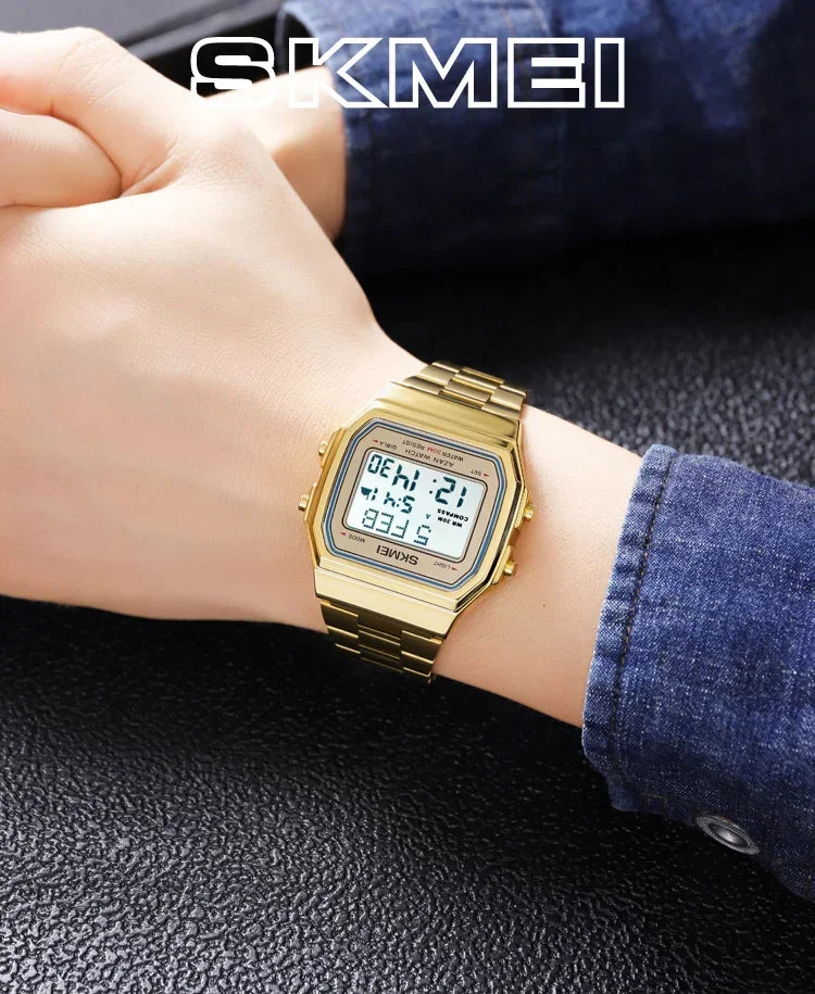 SKMEI 2113 Mens Prayer Azan Compass Alarm Hijri Islamic Digital Wristwatches New Back Light Display Stopwatch Sports Watches