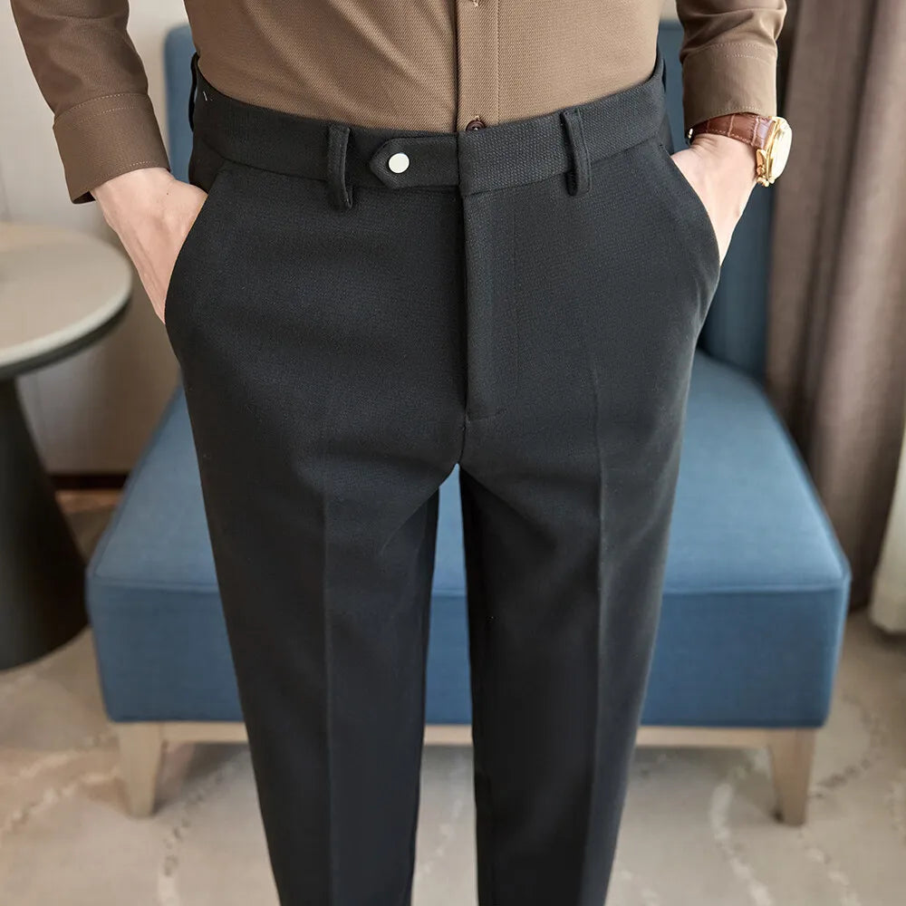 2024 Autumn and Winter New Wheat Grain Woolen Thick Khaki Trousers for Men, Coffee Color Fashionable Versatile Mens Casual Pants