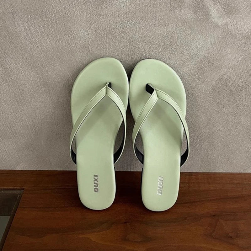 SUOJIALUN 2025 Summer New Brand Women Slipper Fashion Narrow Band Slip On Flip Flops Soft Flat Heel Outdoor Casual Dress Slides