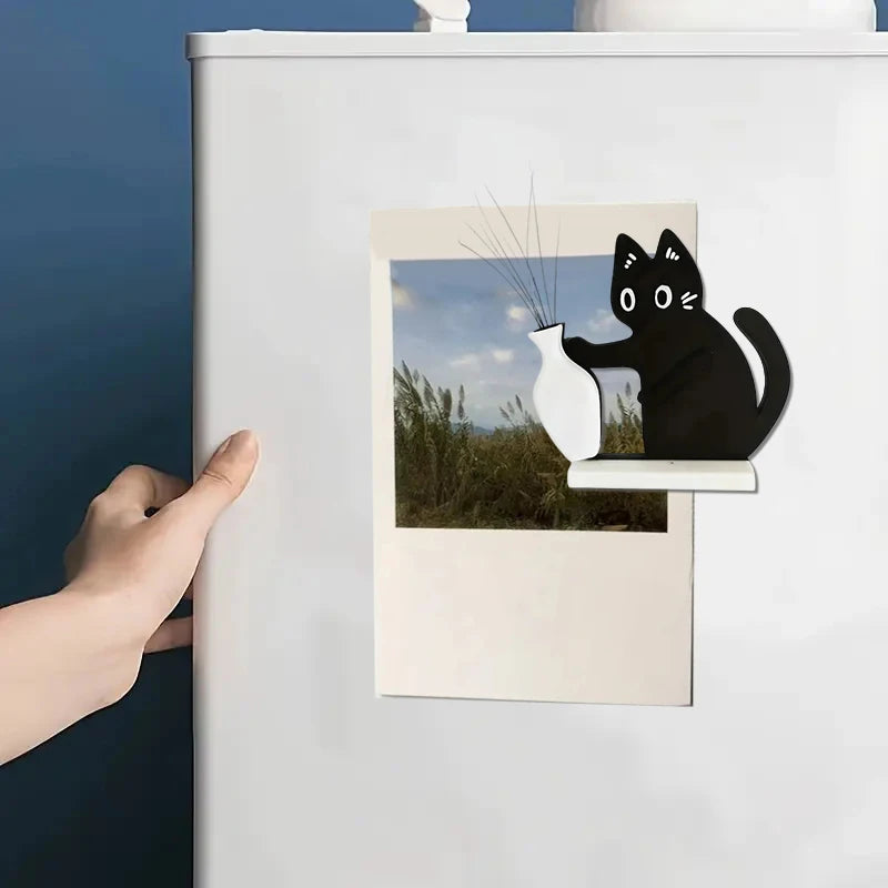 Black Cat Pushing Vase Decor Cat Whisker Collection & Memorial Box Fridge Magnet Home Office Decor Perfect Gift For Cat Lovers