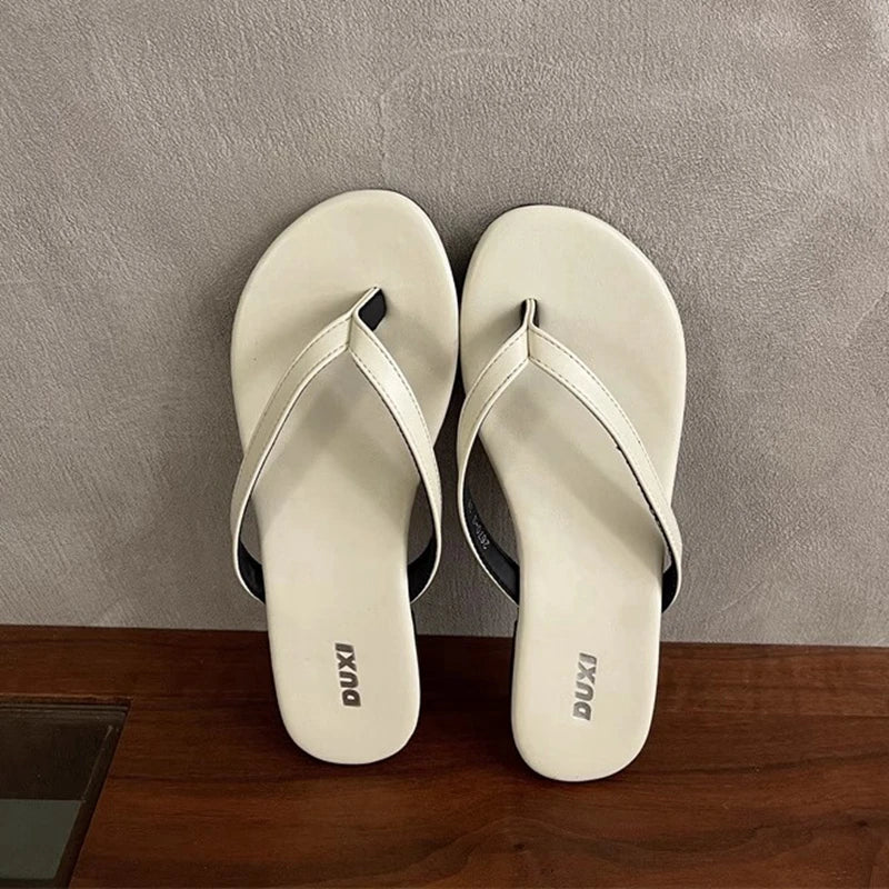 SUOJIALUN 2025 Summer New Brand Women Slipper Fashion Narrow Band Slip On Flip Flops Soft Flat Heel Outdoor Casual Dress Slides