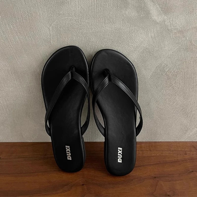 SUOJIALUN 2025 Summer New Brand Women Slipper Fashion Narrow Band Slip On Flip Flops Soft Flat Heel Outdoor Casual Dress Slides