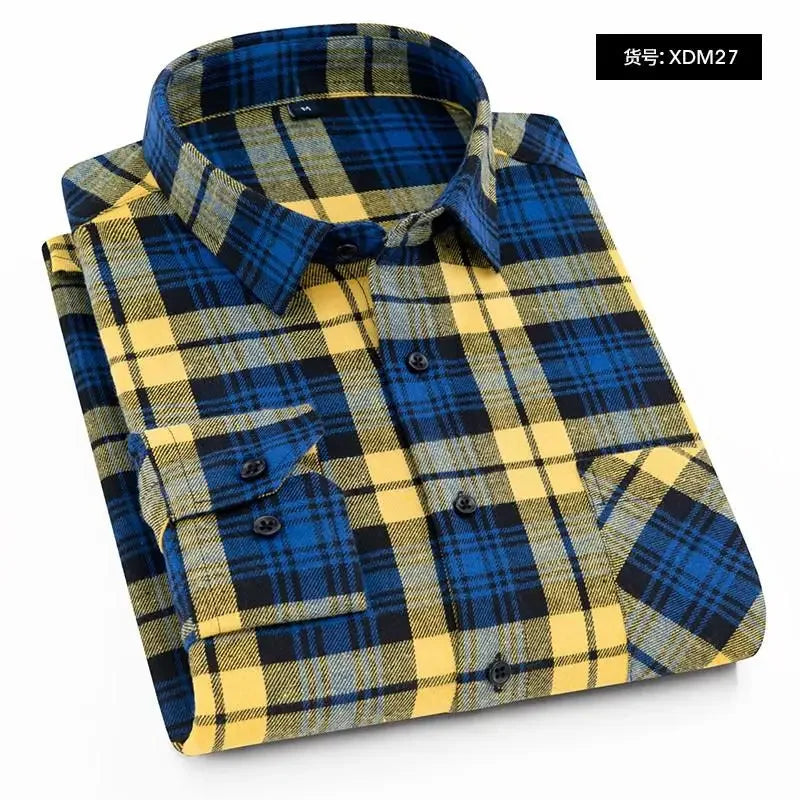 2024 100% Cotton New Male Casual Long Sleeve Warm Man Clothes Flannel Plaid Shirt Men Plus Size 3XL 4XL