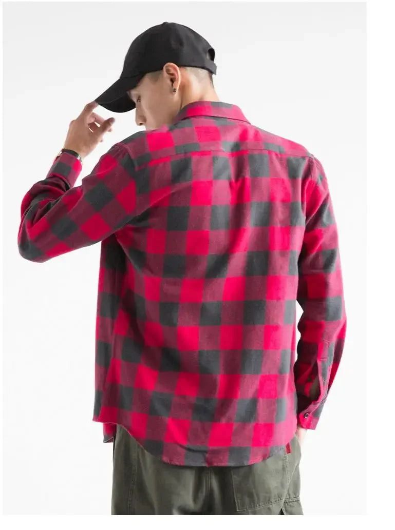 2024 100% Cotton New Male Casual Long Sleeve Warm Man Clothes Flannel Plaid Shirt Men Plus Size 3XL 4XL