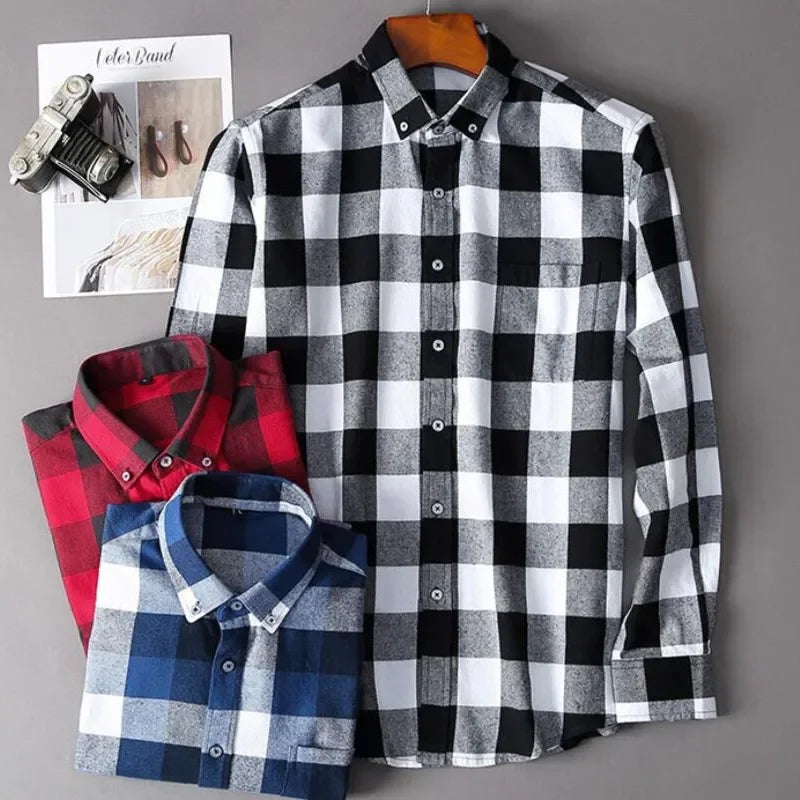 2024 100% Cotton New Male Casual Long Sleeve Warm Man Clothes Flannel Plaid Shirt Men Plus Size 3XL 4XL