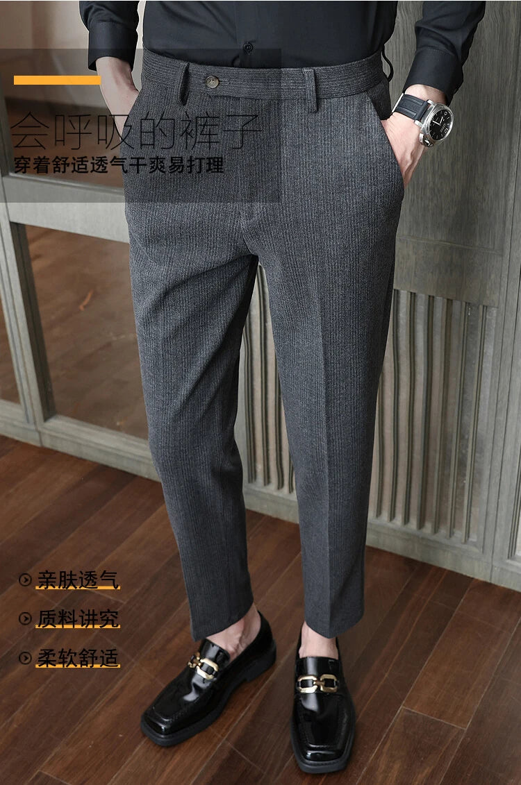 2024 Autumn and Winter New Wheat Grain Woolen Thick Khaki Trousers for Men, Coffee Color Fashionable Versatile Mens Casual Pants