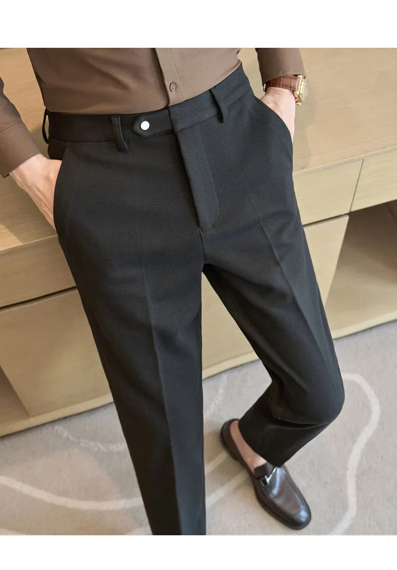 2024 Autumn and Winter New Wheat Grain Woolen Thick Khaki Trousers for Men, Coffee Color Fashionable Versatile Mens Casual Pants