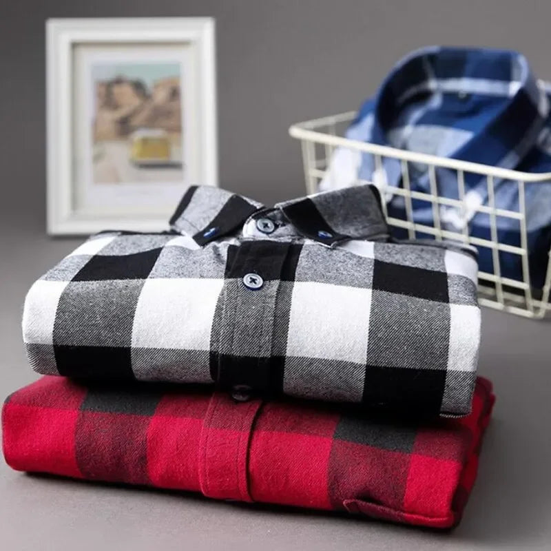 2024 100% Cotton New Male Casual Long Sleeve Warm Man Clothes Flannel Plaid Shirt Men Plus Size 3XL 4XL