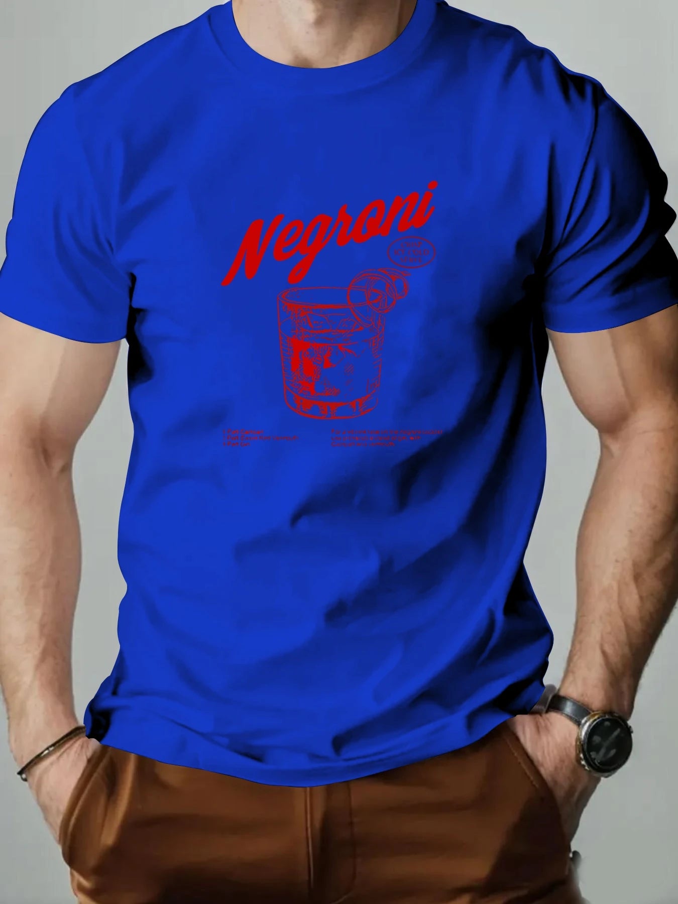 2025 New Men's Cotton Short Sleeve T-shirt Negroni Cocktail Graphic Print Black Casual Fashion Top For Daily & Party Wear