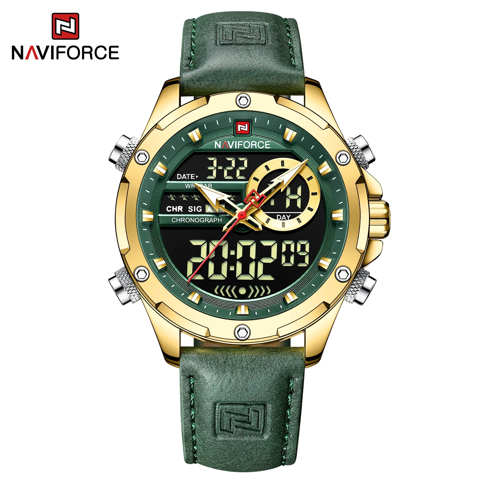 Naviforce Mens Original Watches 2025 Men Fashion Sports Waterproof Luxury Corium Strap Men Wristwatch with Calendar Dual Display