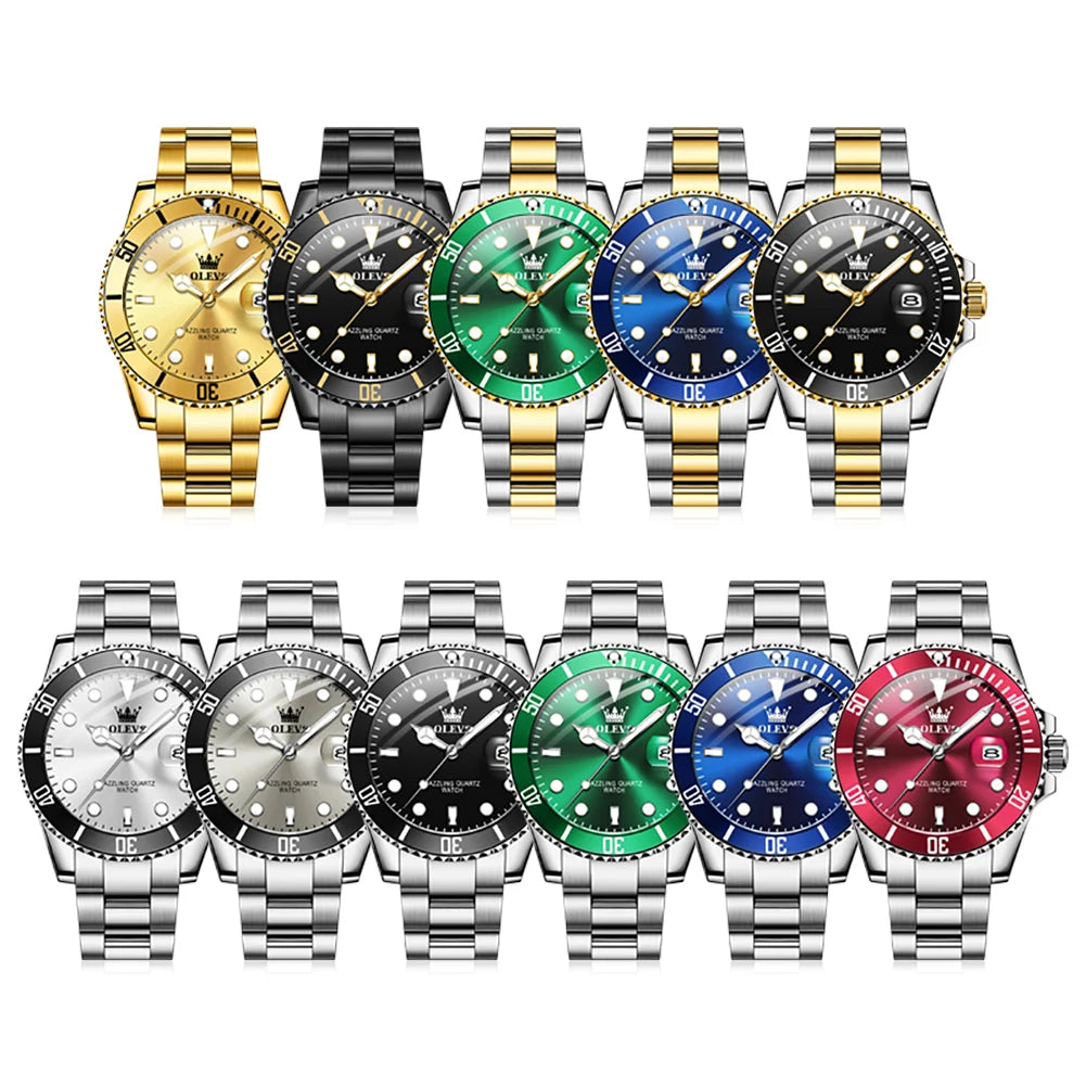 OLEVS 5885 Man Watch Original Brand Waterproof Quartz Watch Stainless Steel Strap Automatic Date Mens Gifts Watches For Man