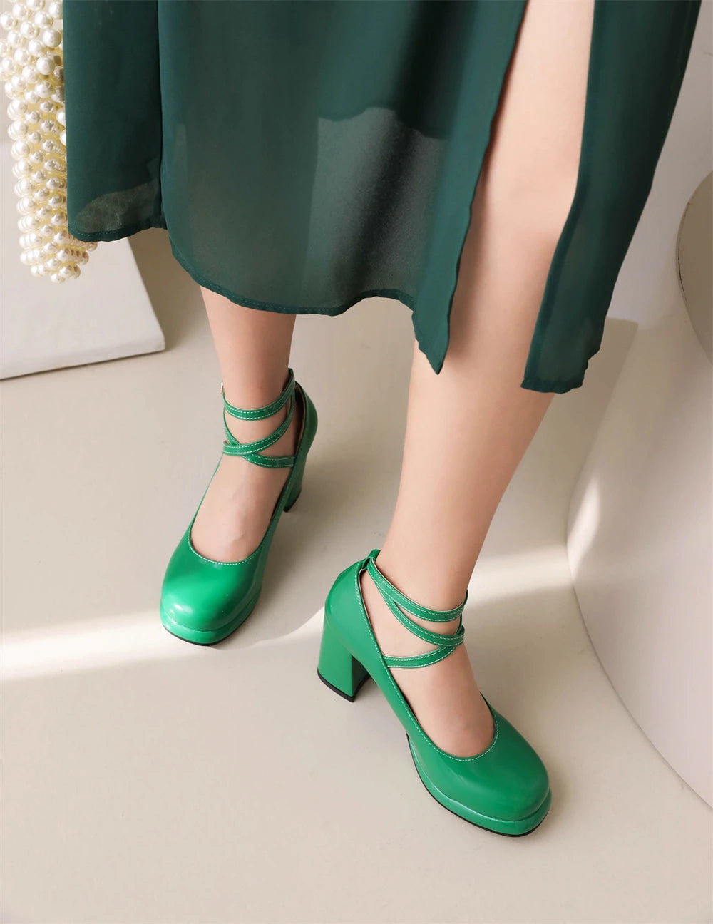 2025 New Punk Goth Platform Womens Pumps Round Toe Thick Heels Female Spring Fall Cross Straps Casual Shoes Women Moccasins