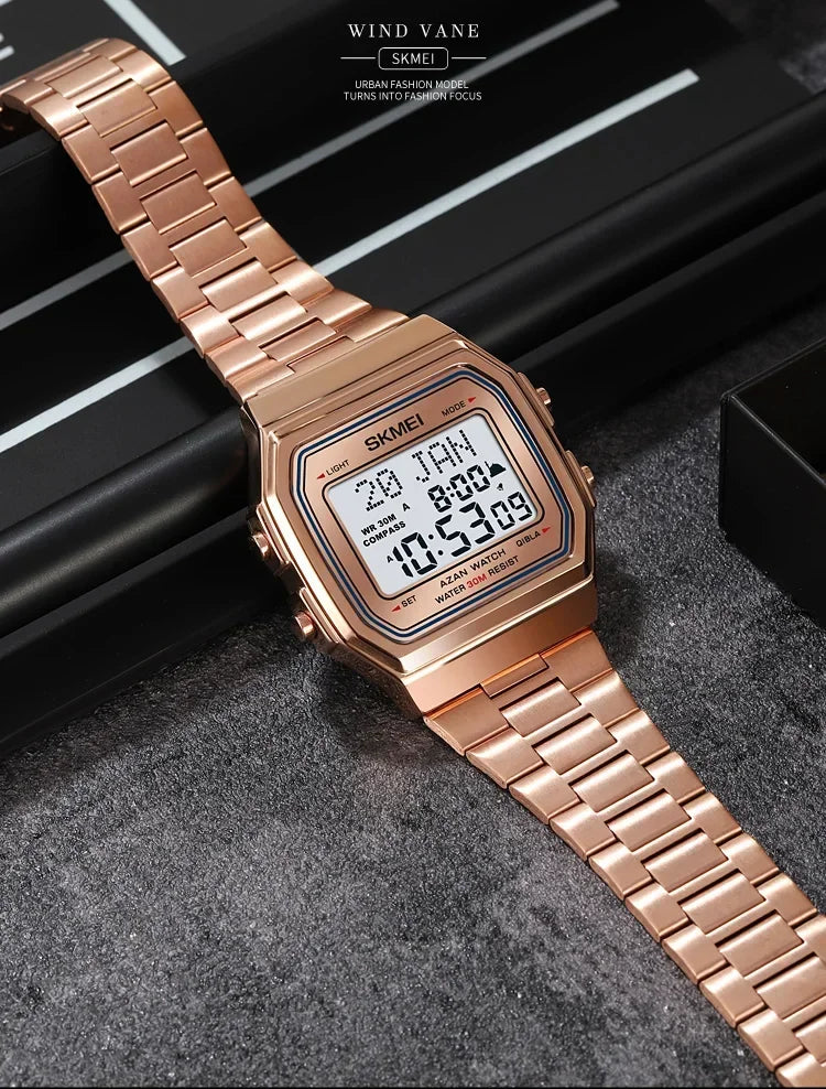 SKMEI 2113 Mens Prayer Azan Compass Alarm Hijri Islamic Digital Wristwatches New Back Light Display Stopwatch Sports Watches