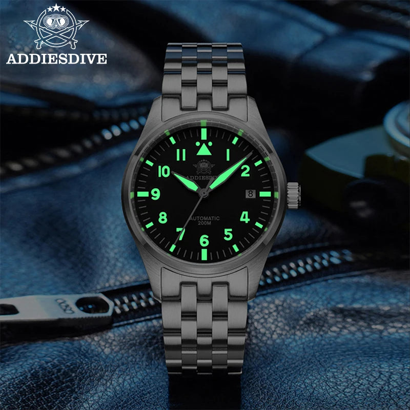 ADDIESDIVE Watches For Men Luxury Business Leisure Automatic Mechanical Men's Watch Fluorescent Waterproof 8215 316L Stainless