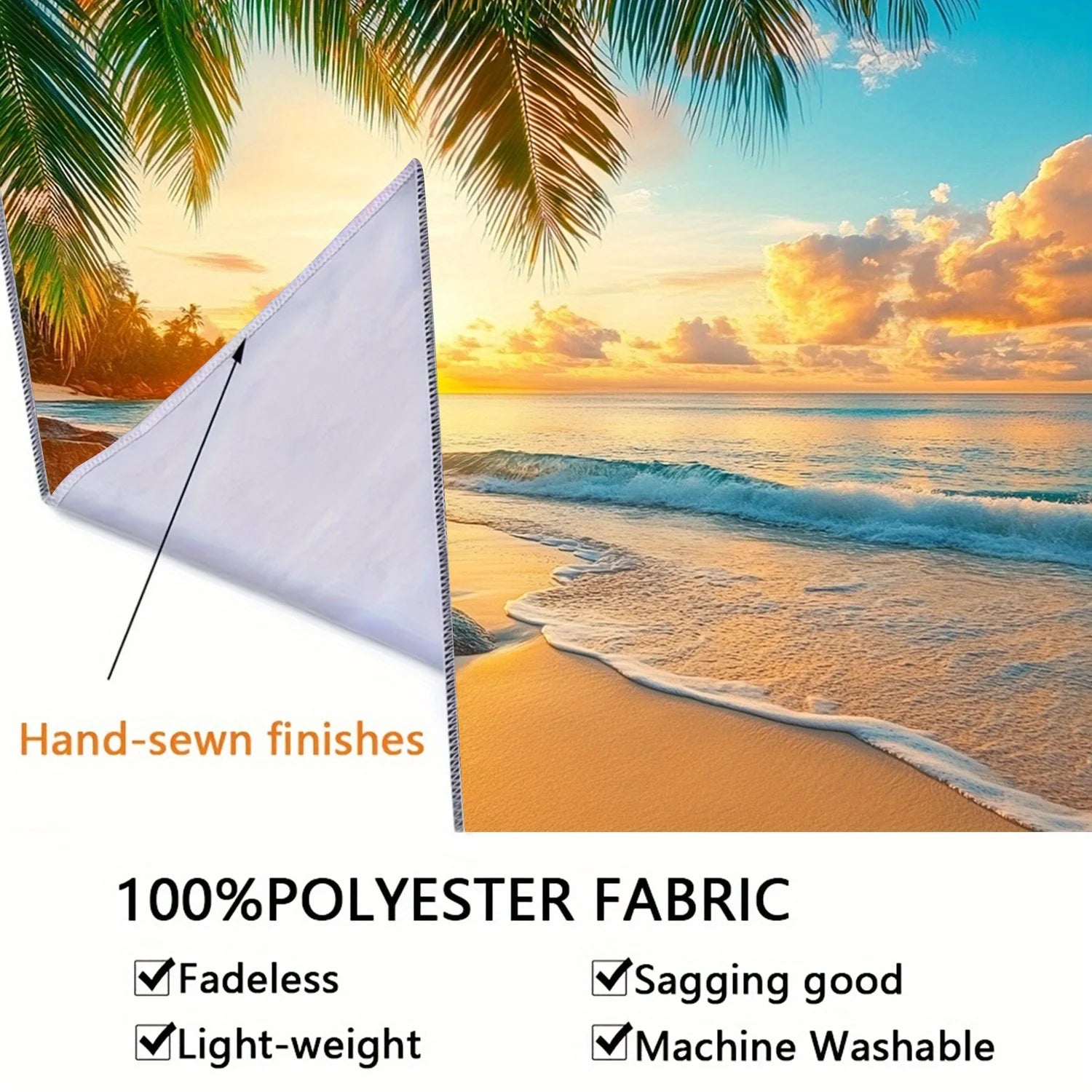 Tropical Paradise Sunset Wall Tapestry for Relaxing Home Decor, Featuring a Stunning View of a Golden Sunset Over Calm