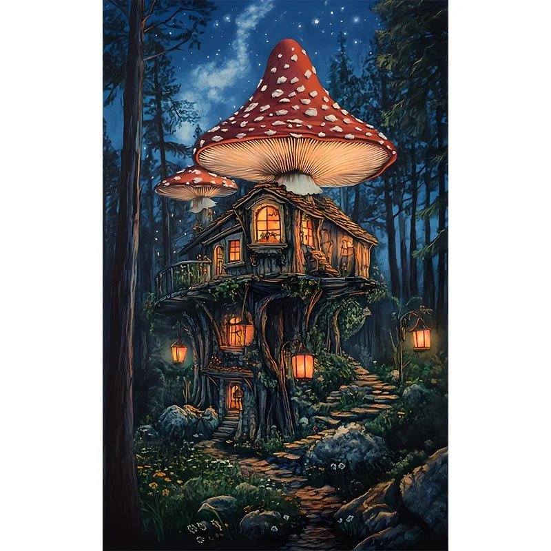 Mini Size Puzzle 1000 Pieces Mushroom House Art Fantasy - Premium Thick Cardboard, Adults & Collectors, Home Decor