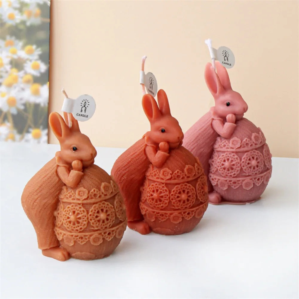 Candle Silicone Mold Rabbit Egg Aromatherapy Candle DIY Easter Drip Plaster Rabbit Mold Craft Gifts Home Decor Easy Demolding