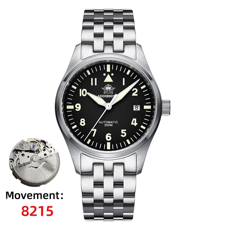 ADDIESDIVE Watches For Men Luxury Business Leisure Automatic Mechanical Men's Watch Fluorescent Waterproof 8215 316L Stainless