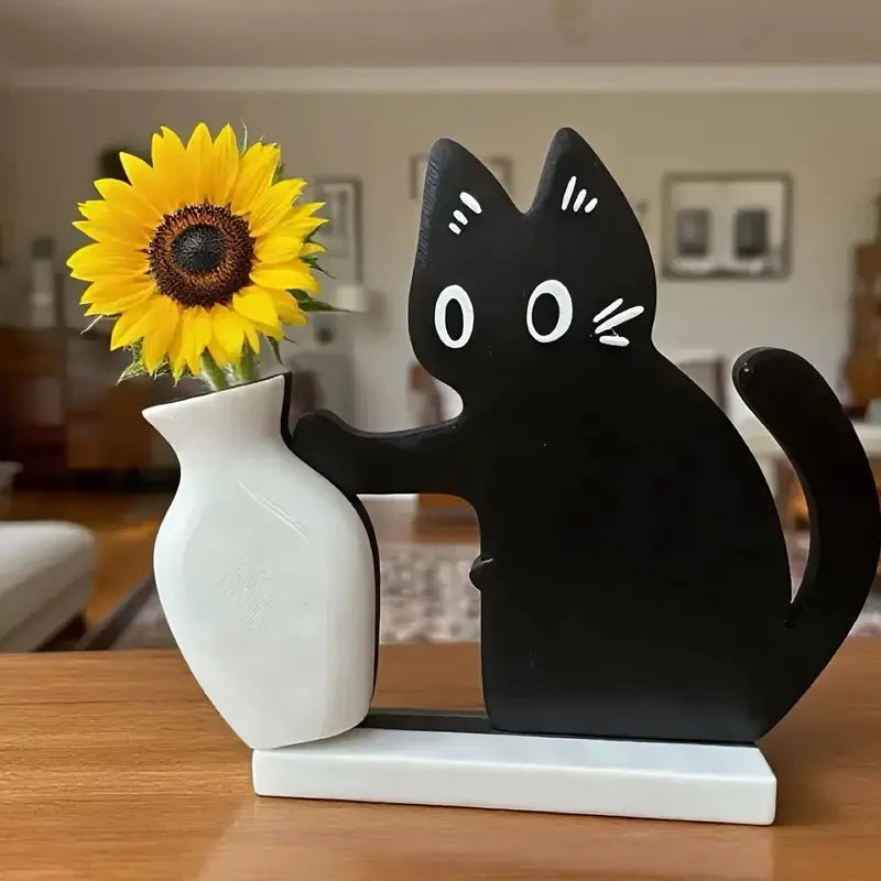 Black Cat Pushing Vase Decor Cat Whisker Collection & Memorial Box Fridge Magnet Home Office Decor Perfect Gift For Cat Lovers